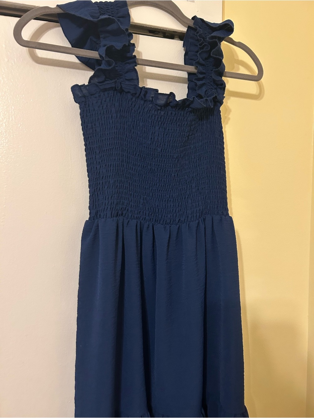 Girls Navy Blue Smocked Ruffle Strap Dress